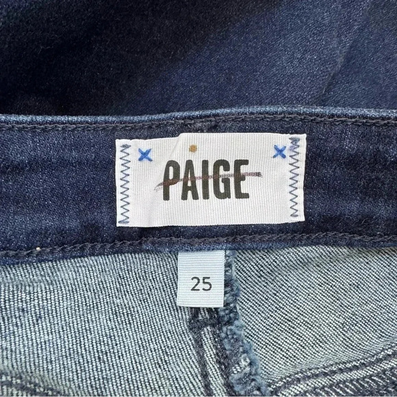 New Paige Manhattan Boot Cut High Rise Flare Jeans Dark Wash Denim Blue Sz 25 - Picture 9 of 16